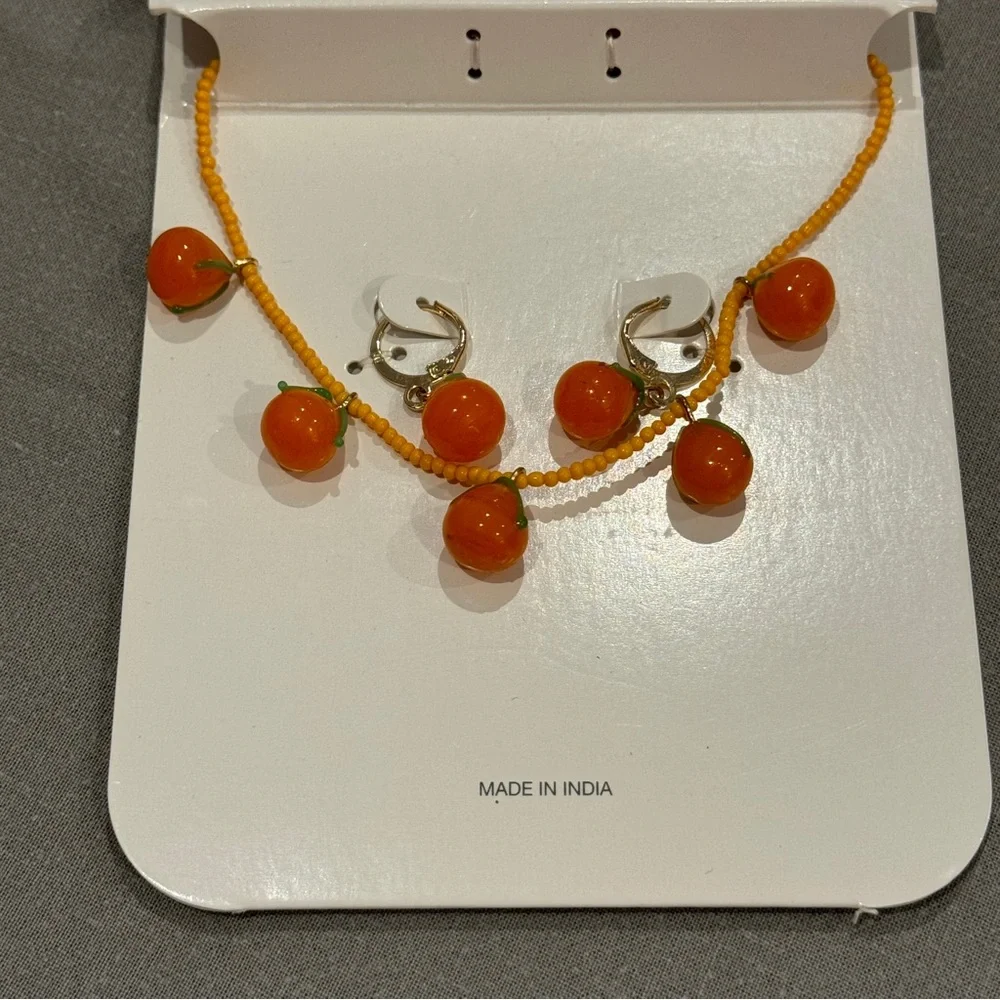 Zara orange necklace and earrings set